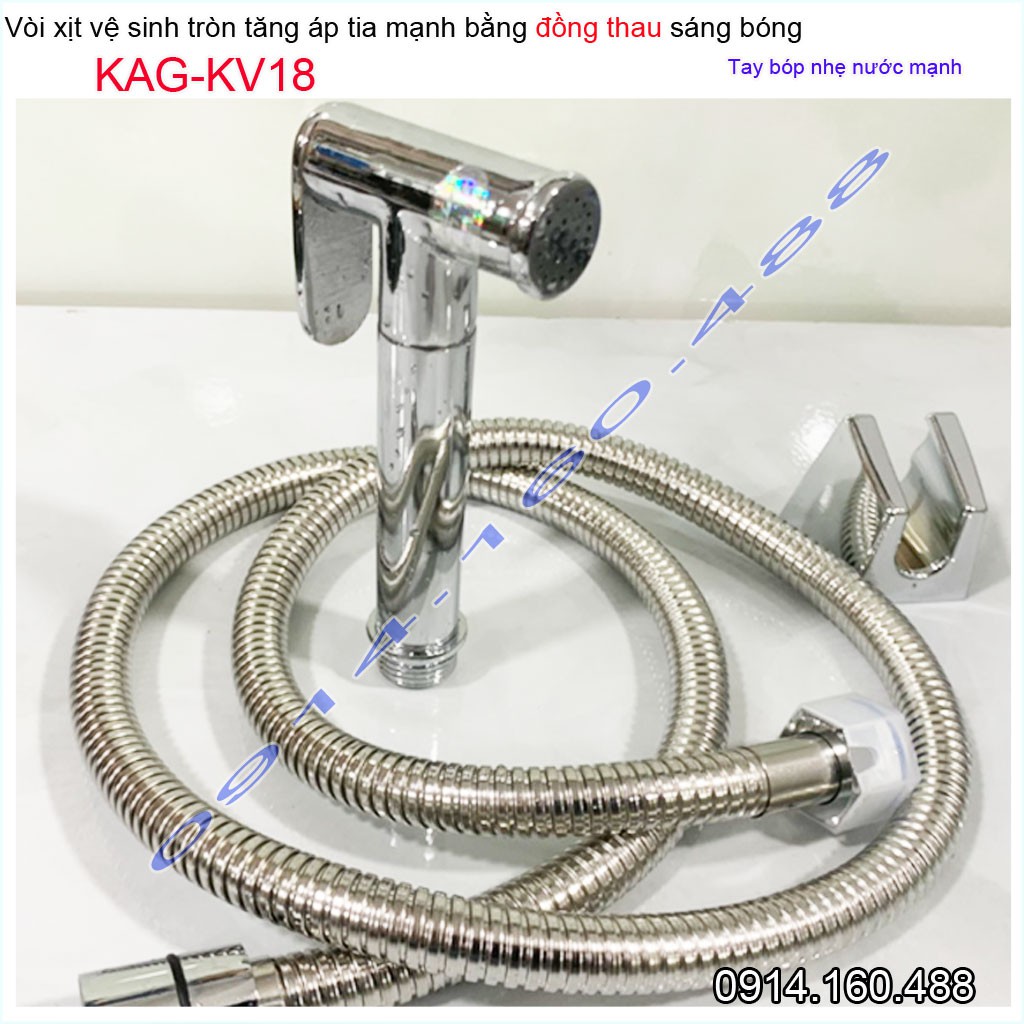 Vòi xịt vệ sinh KAG-KV18 thân tròn bằng đồng, vòi rửa bồn cầu inox bóng gương tia nước mạnh chịu áp lực mạnh chung cư