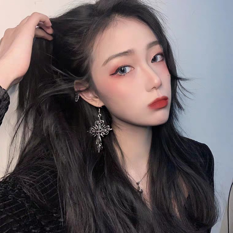 (có loại không xỏ) 5 mẫu- Khuyên tai Gothic hình chữ thập họa tiết nhiều kiểu