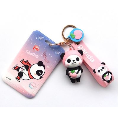 Case gấu trúc thể thao mùa đông đựng card, thẻ ATM, thẻ nhân viên, CCCD kèm móc khóa, dây đeo thẻ