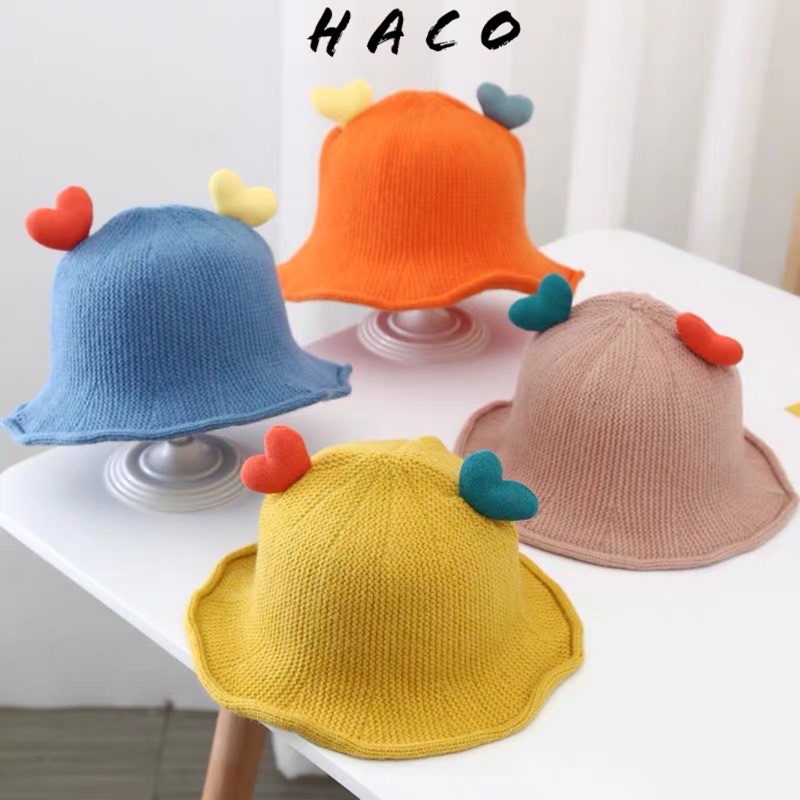 Mũ Len Dệt Kim Thu Đông Nón Rộng Vành Đính Trái Tim Xinh Xắn Cho Bé Gái Dễ Thương
