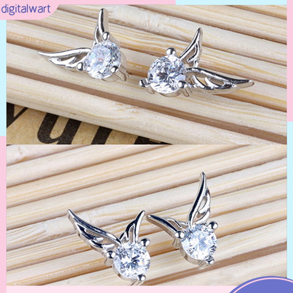 Cặp khuyên tai mạ bạc thiết kế cánh thiên thần đính đá sang trọng cho nữ