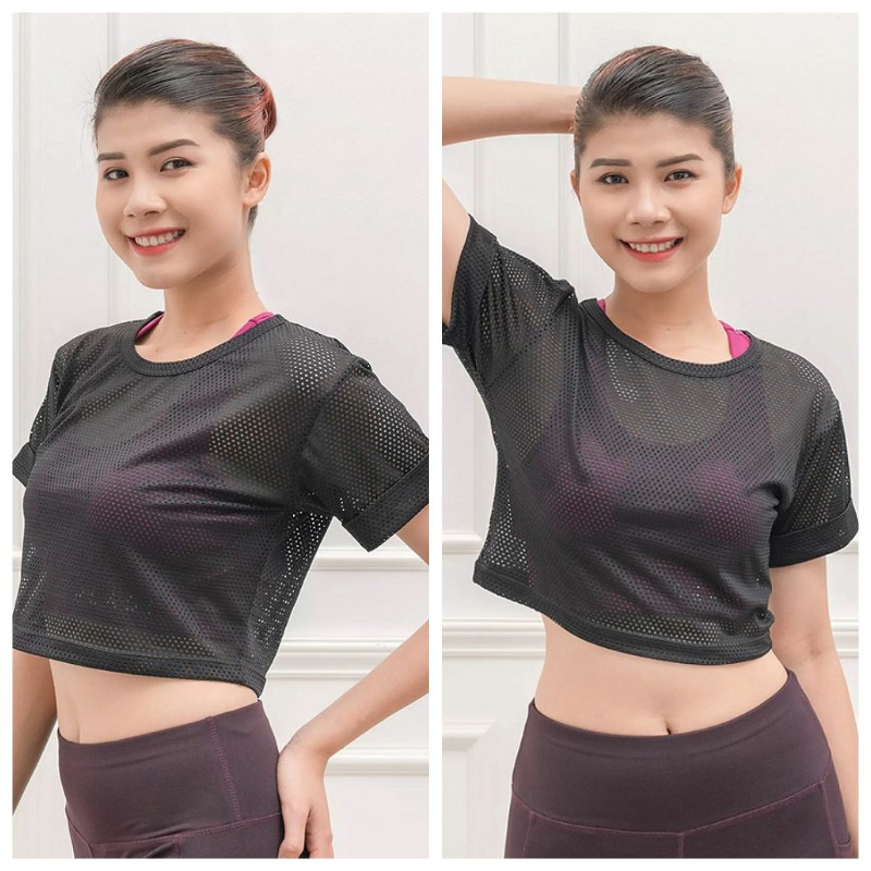 Áo Croptop Lưới thời trang phong cách kết hợp với bra tập aerobic, gym, năng động - VIET_STAR