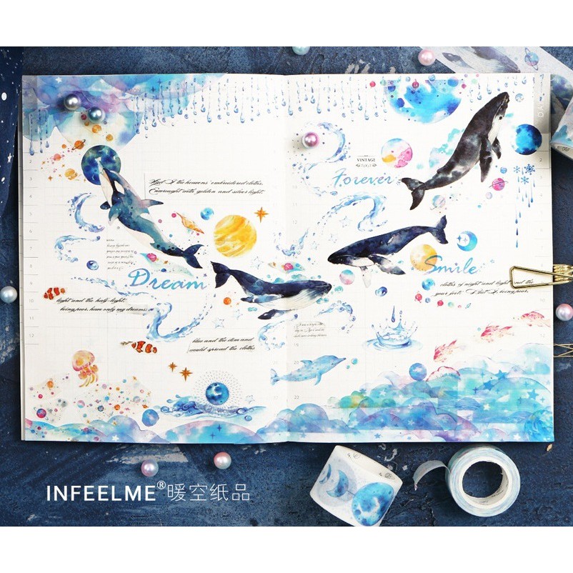 Băng dính washi tape Đại dương sao trang trí planner, scrapbook, thiệp