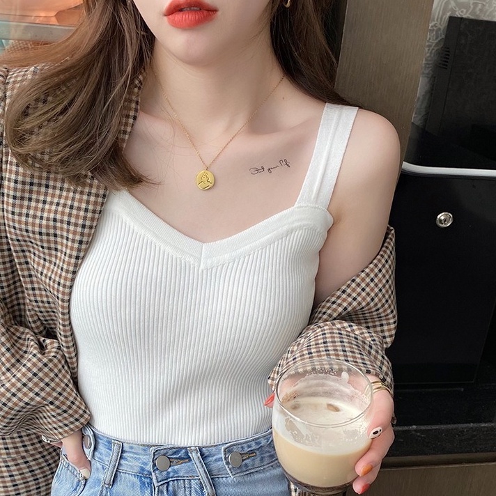 Áo Hai Dây Màu Trắng Thời Trang Xuân Thu Cho Nữ