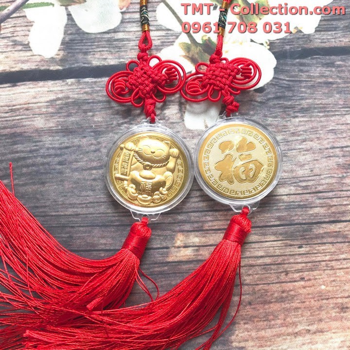 Dây treo đồng xu Mèo Thần Tài vàng may mắn (có 3 mẫu, giao mẫu ngẫu nhiên) dùng để trang trí, làm quà tặng - SP005086