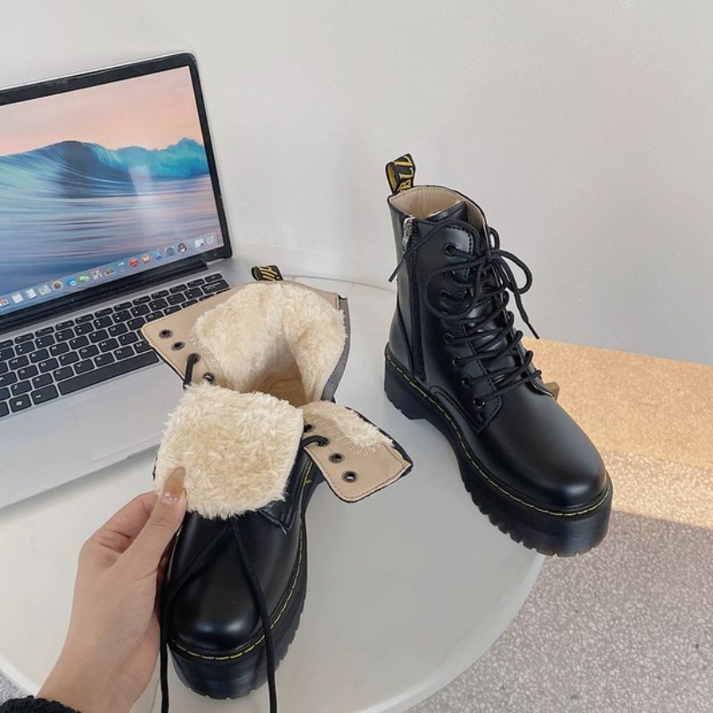 (HÀNG ORDER - ẢNH THẬT FEEDBACK) LEATHER PLATFORM BOOTS - BỐT ULZZANG ĐẾ CAO 5CM MÀU ĐEN | BigBuy360 - bigbuy360.vn