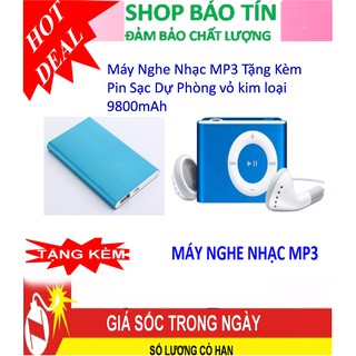 Máy nghe nhạc MP3 vỏ nhôm nhỏ gọn tặng kèm pin sạc dự phòng vỏ kim loại  9800mAh..