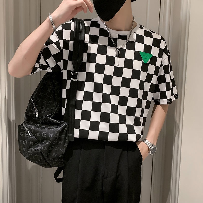 Áo Thun Tay Ngắn Họa Tiết Kẻ Sọc Ca Rô Thời Trang Mùa Hè Mới Cho Nam 2022