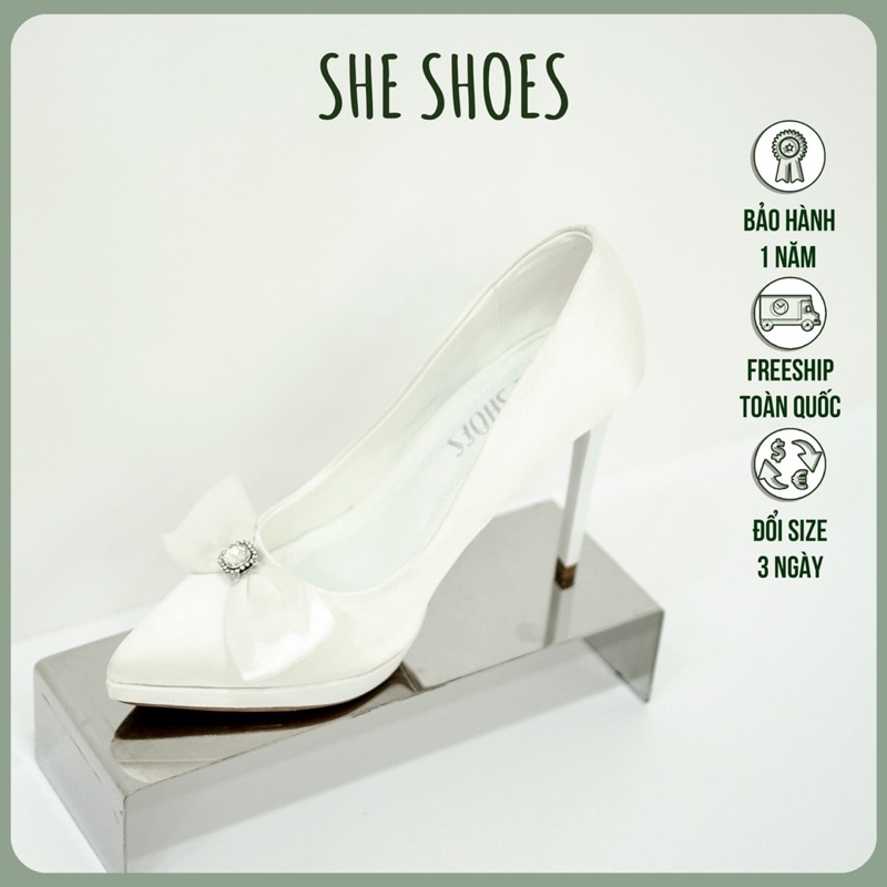 Giày cưới ♥️Freeship♥️ Giày cao gót trắng cô dâu cao cấp, độc quyền bởi SHE SHOES