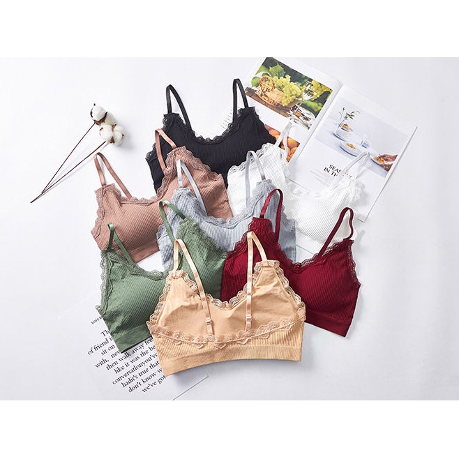 Áo ngực bra nữ len tăm viền ren thể thao nâng ngực - Áo lót bralette tập gym coton mềm không gọng mút mỏng YLY16 | BigBuy360 - bigbuy360.vn