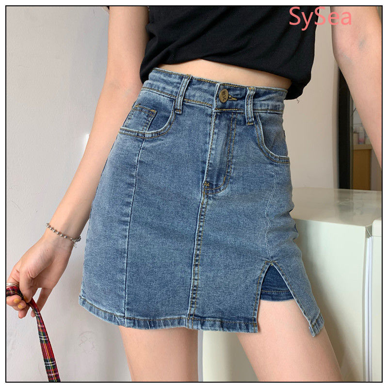 Chân váy jean nữ dáng chữ A thiết kế xẻ tà thời trang