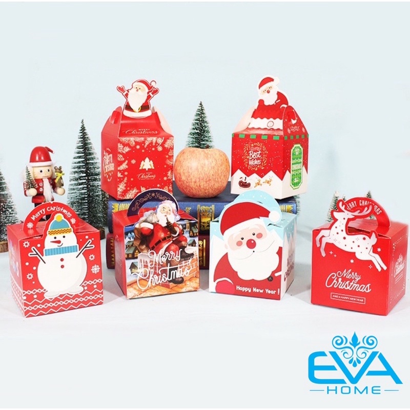 Set 10 Hộp Quà Noel Đựng Quà Giáng Sinh Nắp Gài Hoạt Hình Cute Nhiều Mẫu M3535