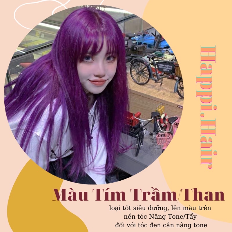 Thuốc nhuộm tóc màu Tím Trầm/Than , Happi.Hair , cao cấp , an toàn, nội địa Hàn