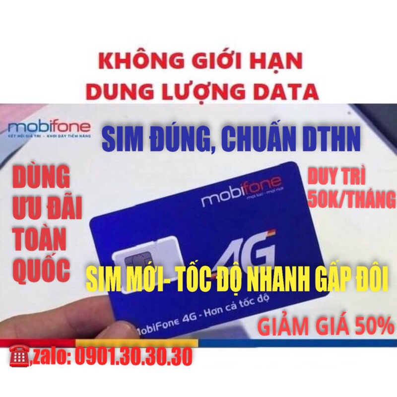 Sim MObifone [DIP50][DTHN] dùng không giới hạn dung lượng và băng thông