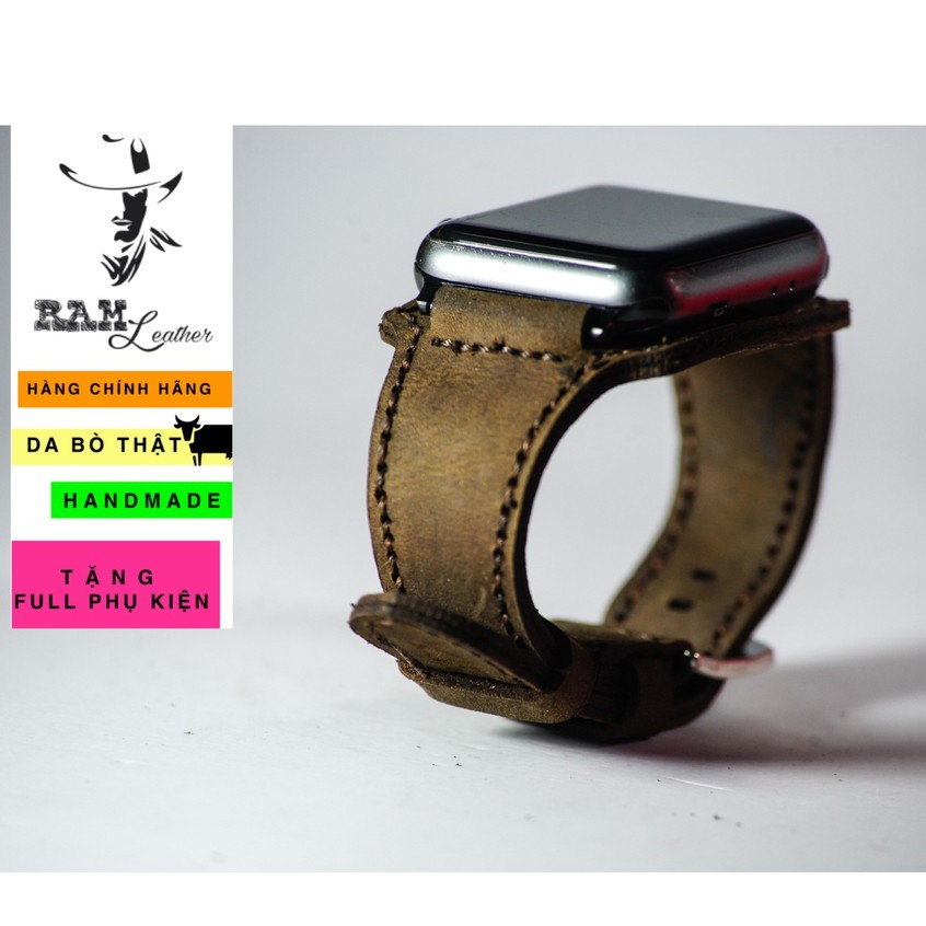 Dây đồng hồ Apple Watch , Iwatch , Iphone Watch Da Bò Nâu Đất  RAM Leather Bundstrap Bx1  Bền Đẹp