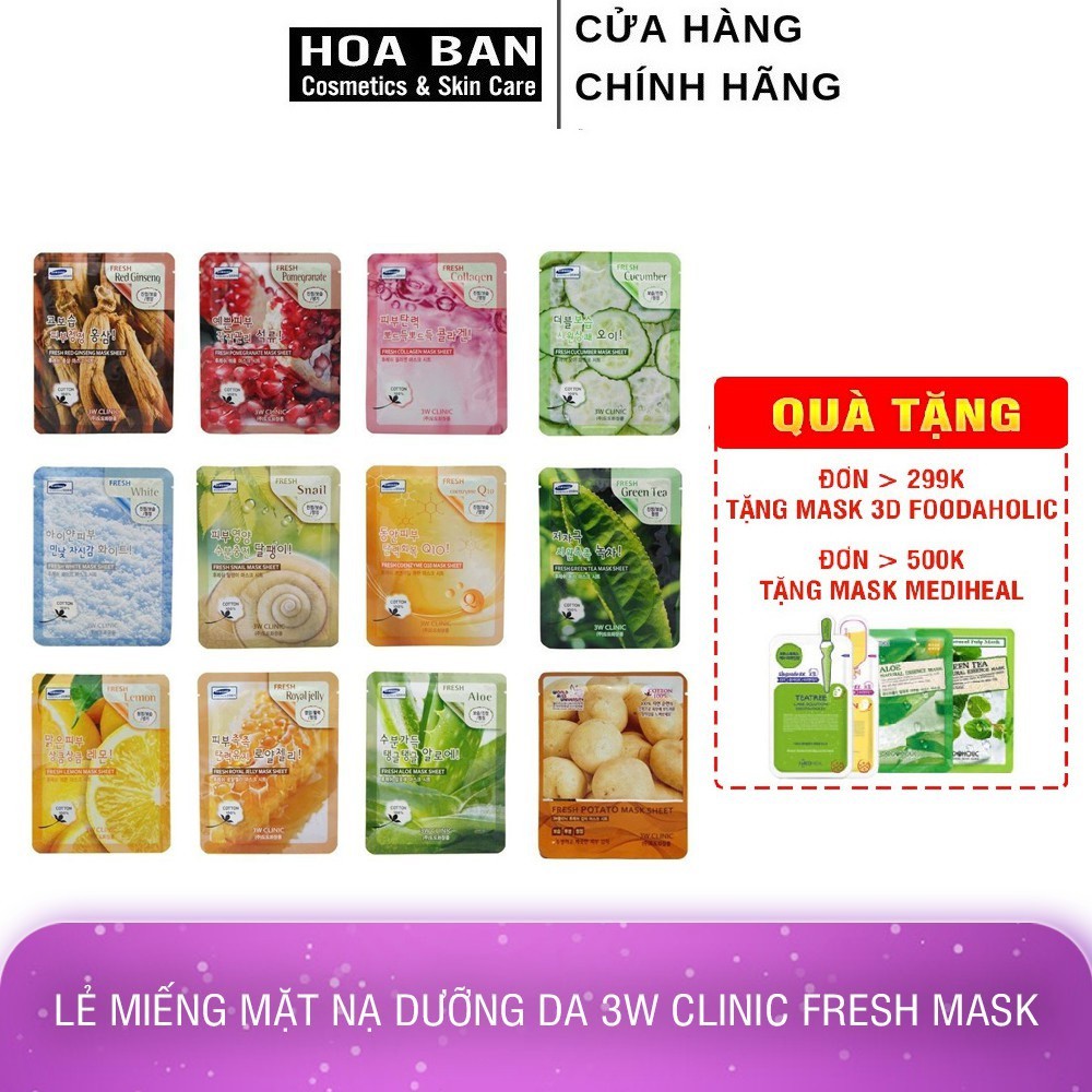 Lẻ miếng mặt nạ dưỡng da 3W Clinic Fresh Mask - PR01