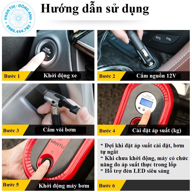 Máy Bơm Lốp ô tô xe hơi, Máy bơm lốp xe, tự động ngắt cho xe hơi, ô tô, xe tải, xe máy, xe đạp