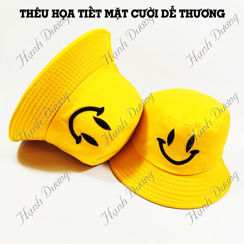 [Hình thật] Nón tai bèo mũ bucket nam nữ mặt cười với chất liệu vải cotton thoáng mát dễ thấm hút mồ hôi