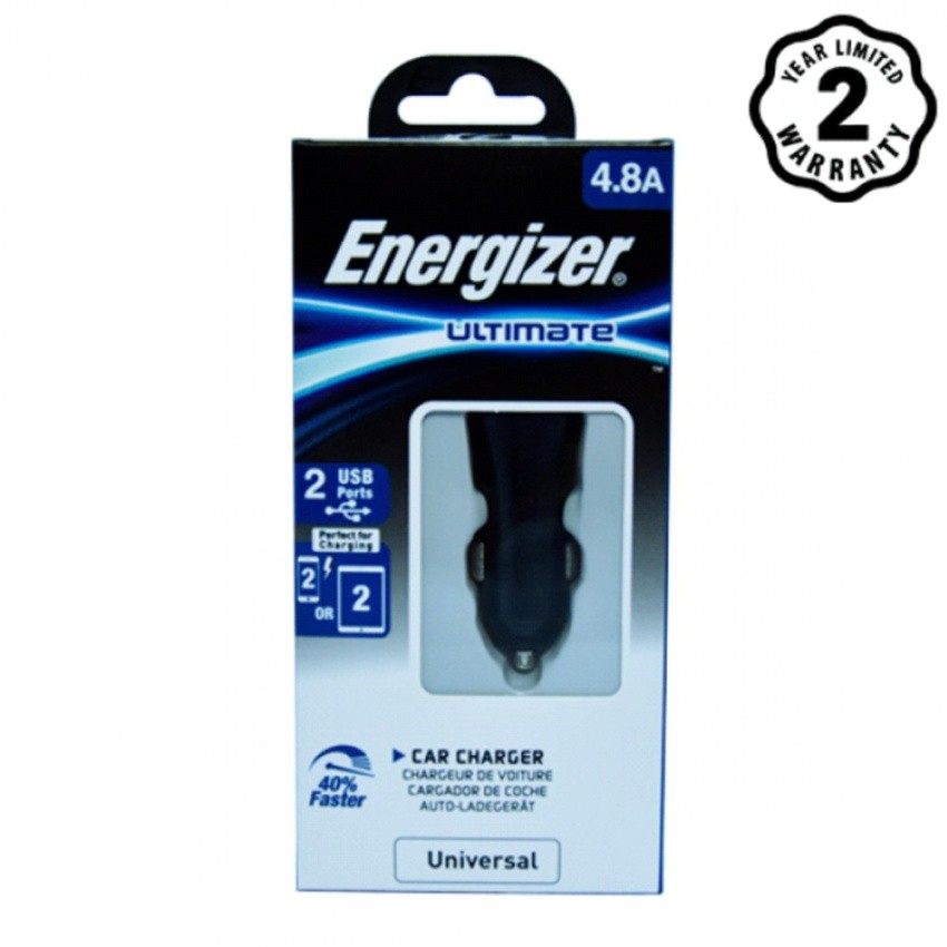 Sạc Ô tô Energizer UL 2 cổng USB 4.8A - DCA2DUBK3 cho xe hơi (Đen)