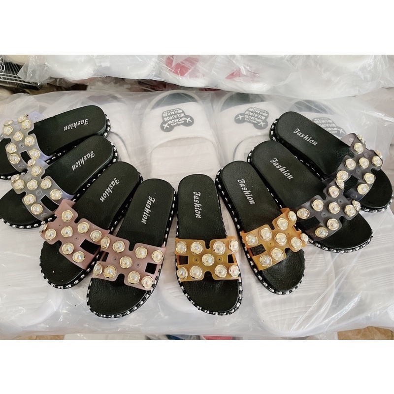 dép trẻ con nữ - dép bé gái chữ H đính ngọc siêu đẹp (25-35