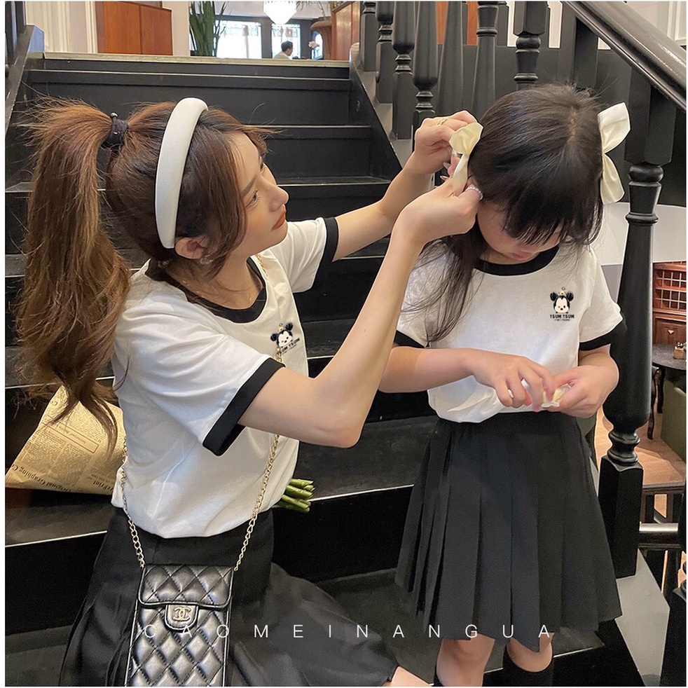 Áo thun đồng phục gia đình Đồ đôi mẹ và bé ALALA cổ tròn viền tay du lịch hè chất cotton