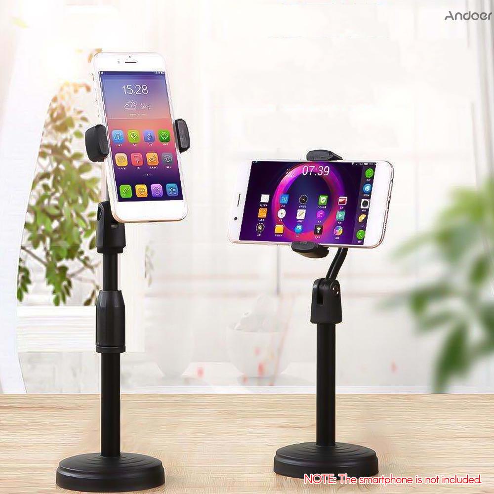 ✧   Desktop Smartphone Stand Bracket 26-38cm Adjustable Height with Phone Holders 360° Rotation for Live Streaming Online Video Chatting Singging