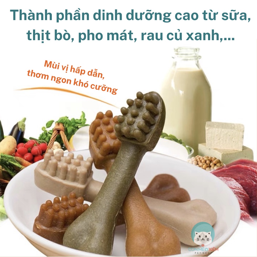 Xương gặm cho chó Yaho size lớn 17cm 162gr, bàn chải sạch răng snack thơm miệng vôi răng cún Con Mèo Xiêm