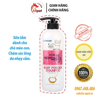 Sữa tắm baby powder cho chó mèo con. dầu gội cho chó con forcans hàn quốc. chai 550ml