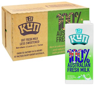 Thùng Sữa Tươi Tiệt Trùng LIF KUN Úc Ít Đường 1 Lít (12 Hộp/Thùng)
