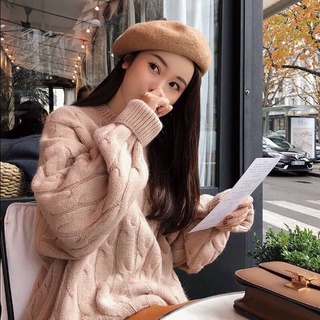 Áo len vặn thừng cổ tròn