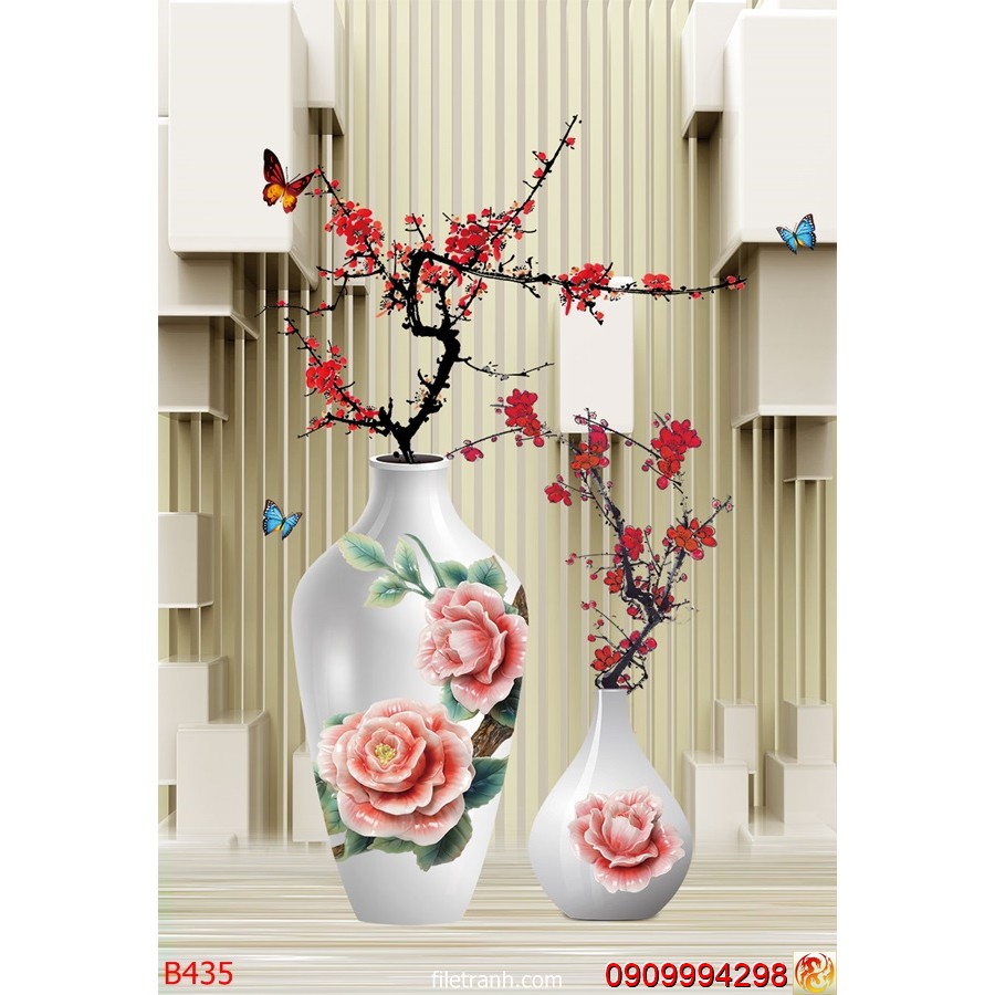 TRANH DÁN TƯỜNG 3D BÌNH HOA, LỌ HOA NHIỀU MẪU