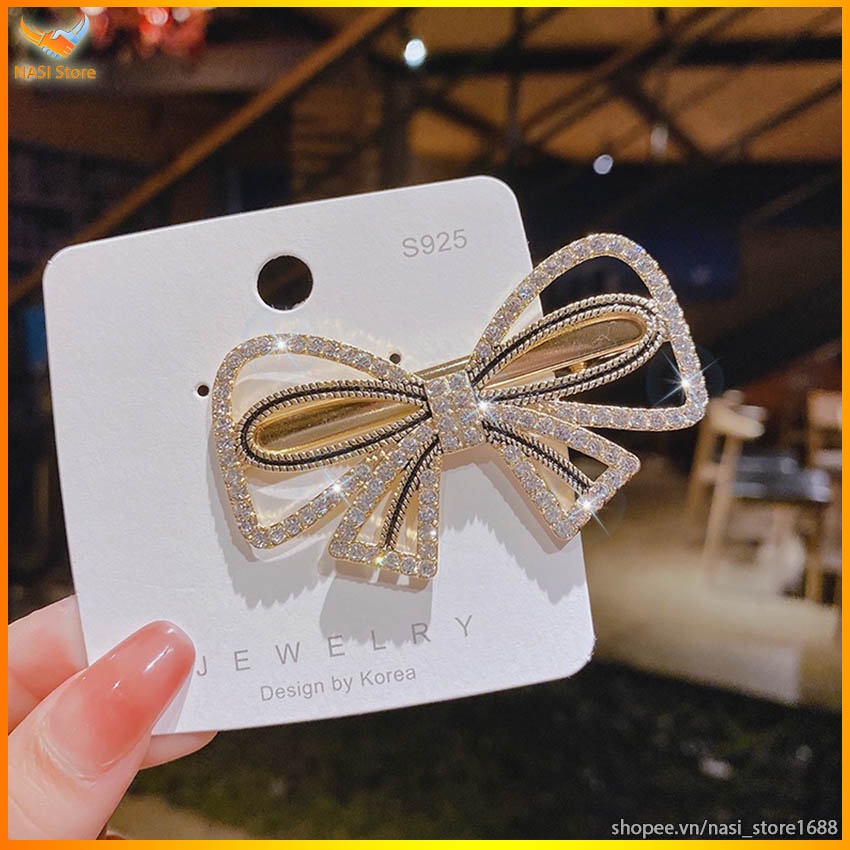 Kẹp tóc nữ chất liệu hợp kim cao cấp bền đẹp - kẹp tóc mái mẫu đẹp đính cườm sang trọng - NASI Store