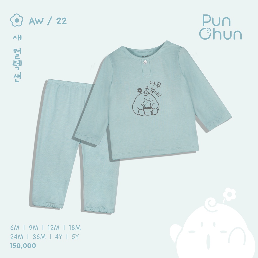 [PUNCHUN] Bộ quần áo dài tay cổ trụ cho bé Punchun xanh biển