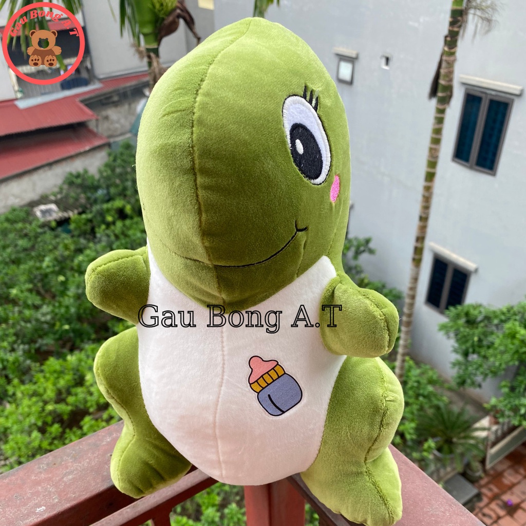 Gấu Bông Khủng Long Ngồi má hồng,ngực in hình siêu cute đáng yêu hai màu xanh - hồng size 30cm