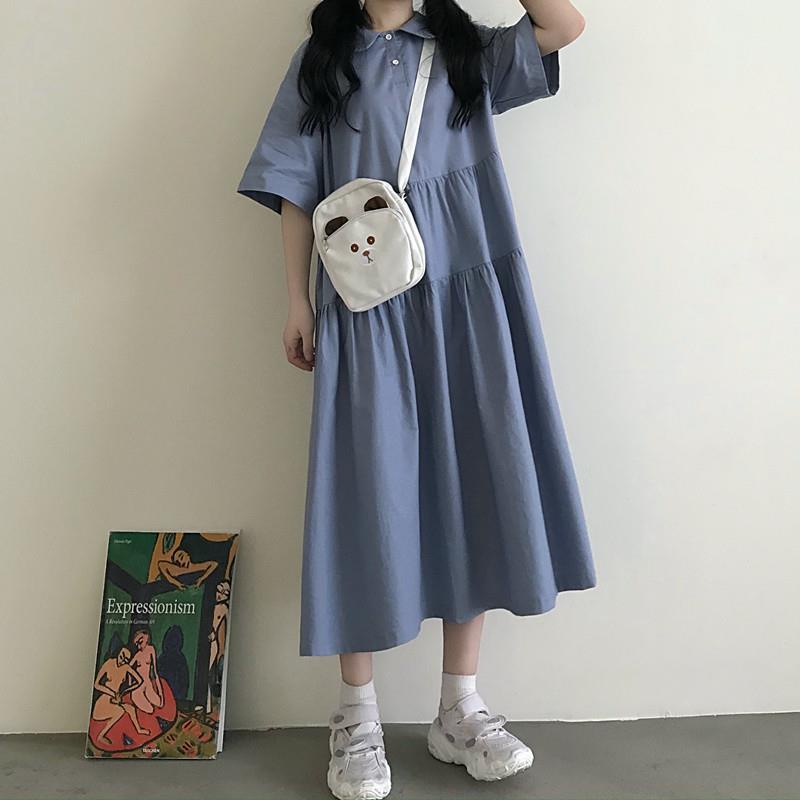 Đầm Tay Ngắn Cổ Búp Bê Dáng Rộng Dễ Phối Đồ Thời Trang Mùa Hè Phong Cách Hàn Quốc Mới Cho Nữ