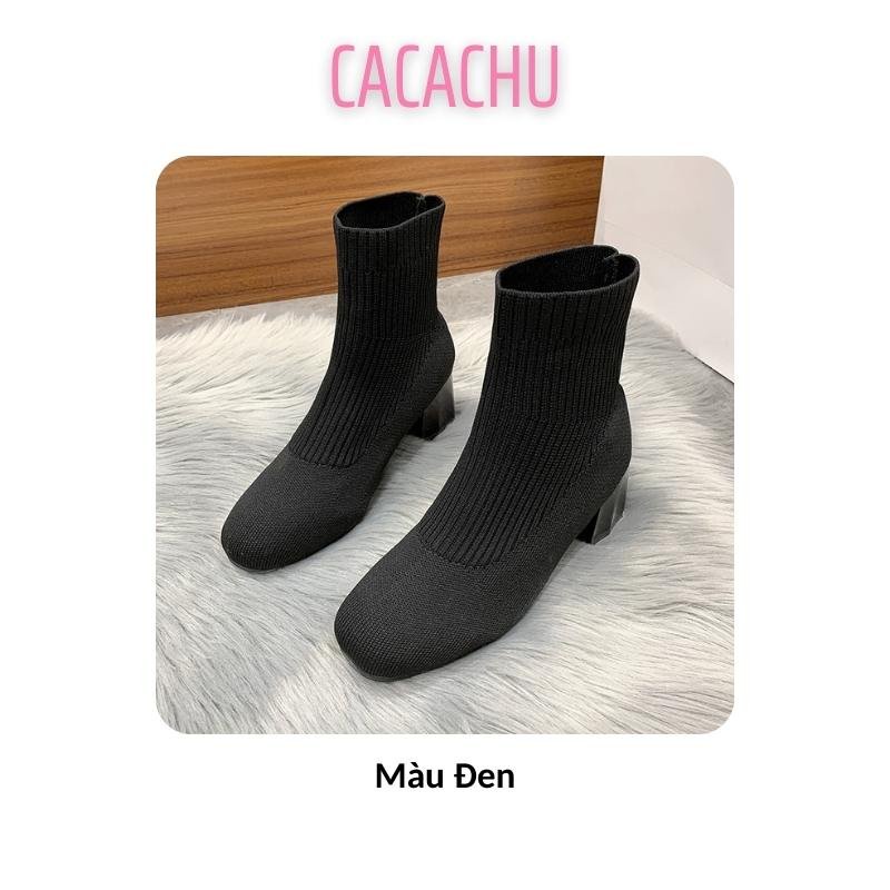 Boot len nữ cao cổ lửng đế cao 7cm màu đen đẹp siêu hot 2022, Bốt nữ Quảng Châu  cao cấp form xinh ôm chân CACACHU G044