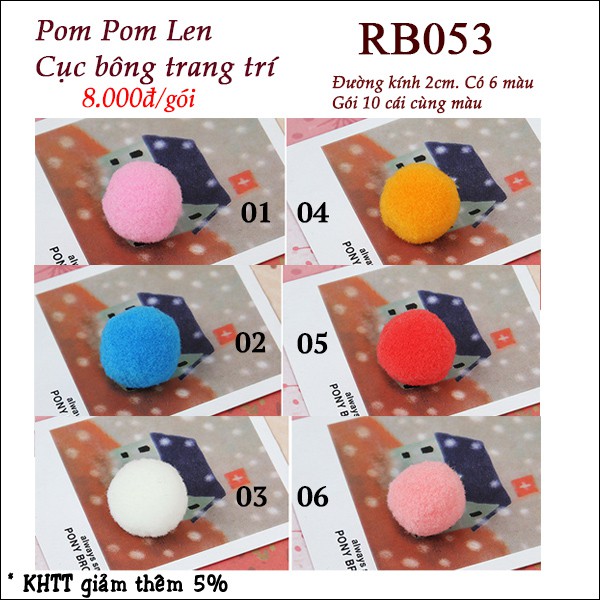 Pom Pom Len - Cục bông trang trí dùng trang trí thú bông, làm đồ cột tóc RB053