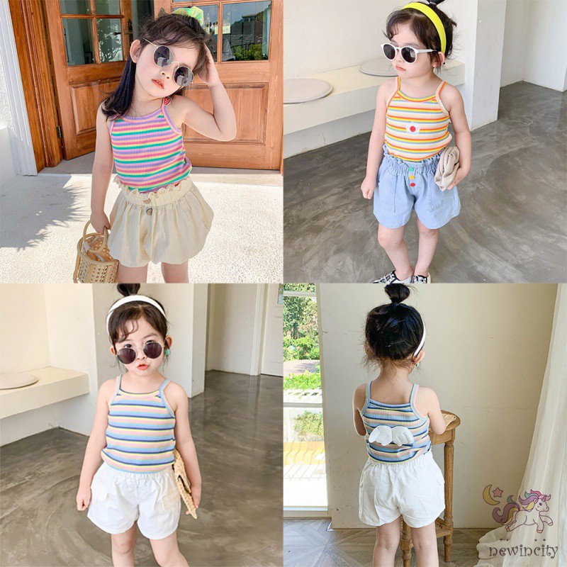 Áo Thun Lỗ Sọc Cầu Vồng Cho Bé Gái