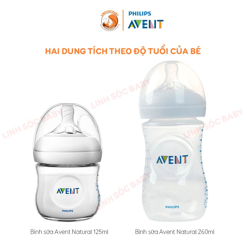 Bình sữa Avent Natural 125ml - 260ml [Chính hãng phân phối] | Núm ti siêu mềm, đủ lựa chọn size núm ti cho bé từ sơ sinh