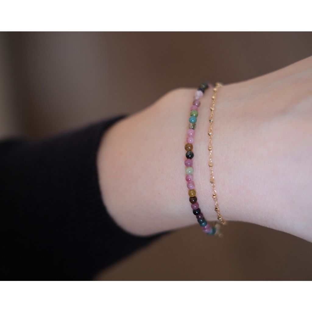 Vòng Tay Hạt Đá Tự Nhiên Siêu Mỏng 3mm Màu Trắng Hoa Hồng