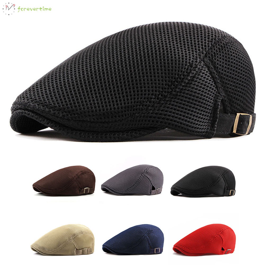 #Mũ# Men Women Flat Newsboy Hat Breathable Mesh Vintage Beret Hats Cabbie Cap