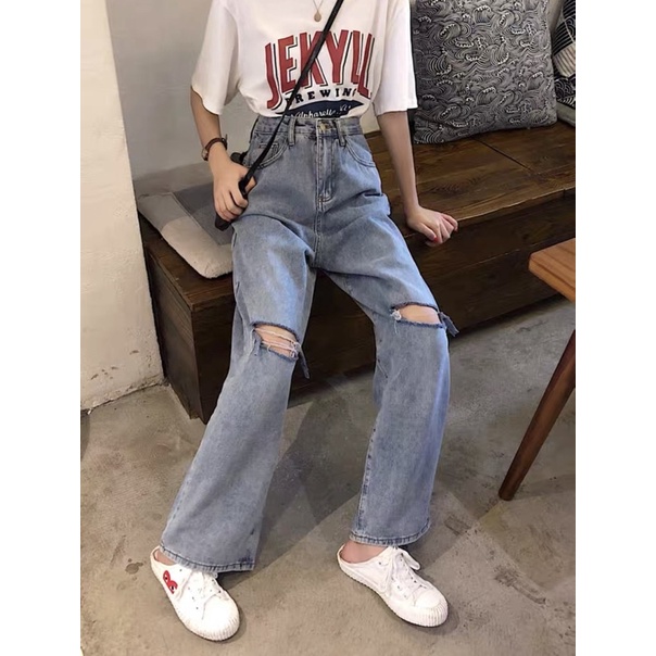 QUẦN SUÔNG RÁCH Ô GỐI SIÊU ĐẸP