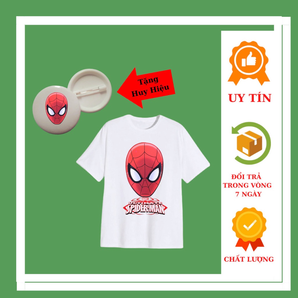 Áo thun bé trai Mặt nạ siêu nhân Spiderman Người nhện, đủ size áo, kèm huy hiệu Siêu nhân
