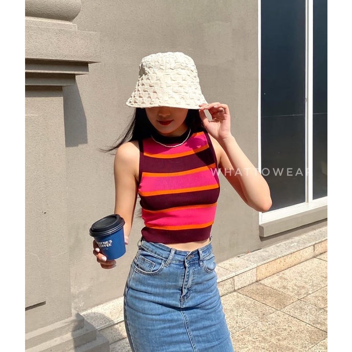 Áo Knit croptop 3 lỗ dệt kim cổ kín 12 màu