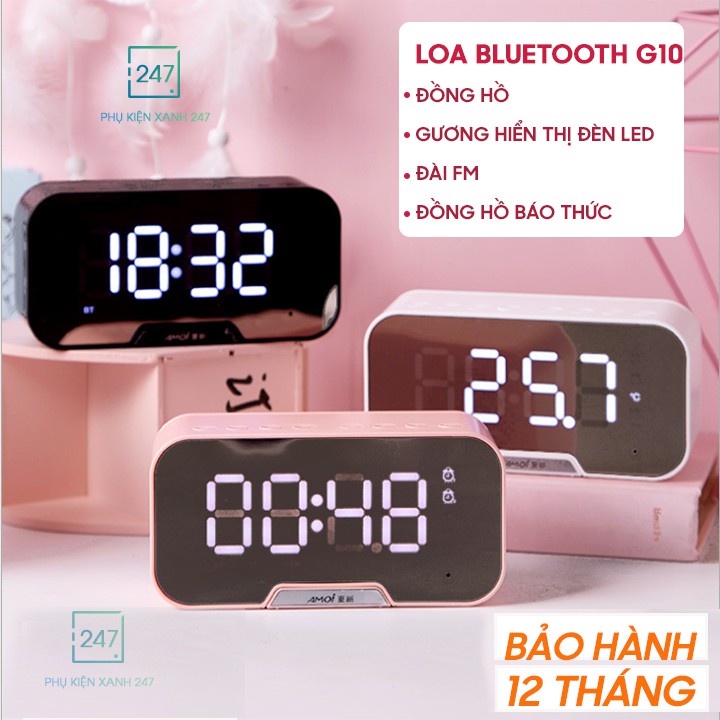 ۩♤Loa Bluetooth G10 Tích Hợp Đồng Hồ, Màn Hình Tráng Gương,Nghe Đài FM - 𝐁𝐀̉𝐎 𝐇𝐀̀𝐍𝐇 𝟏𝟐 𝐓𝐇𝐀́𝐍𝐆