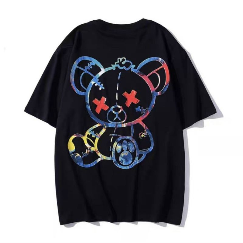 Áo thun unisex form rộng cá tính tay lỡ in hinh gấu hàng quảng châu cực mịn kèm video