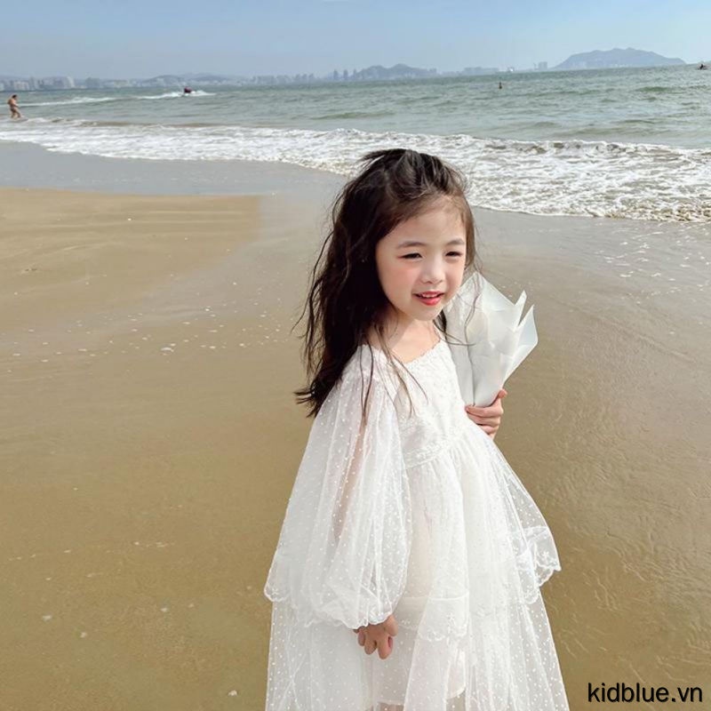 Đầm Công Chúa Tay Phồng Cổ Vuông Dễ Thương Thời Trang Mùa Hè Cho Bé Gái