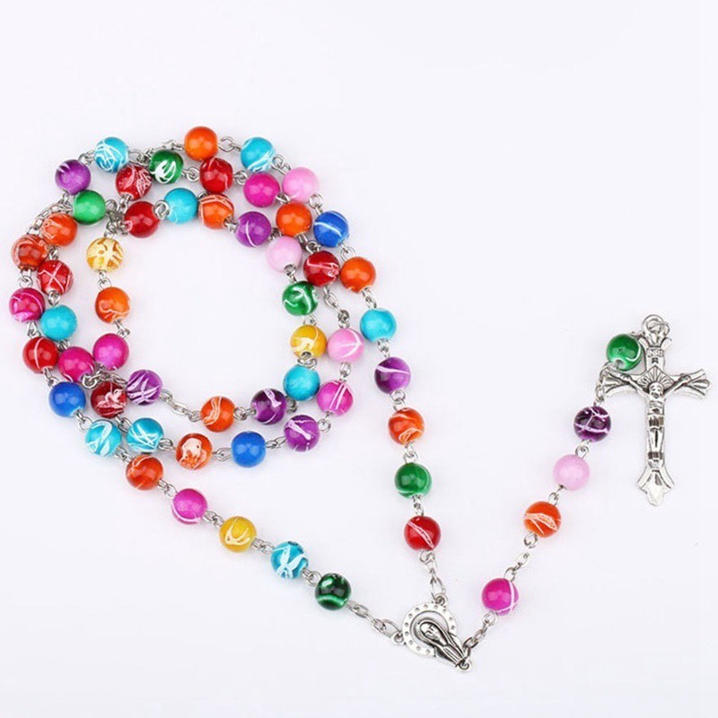 Dây chuyền thánh giá kết cườm tròn nhiều màu sắc thanh lịch