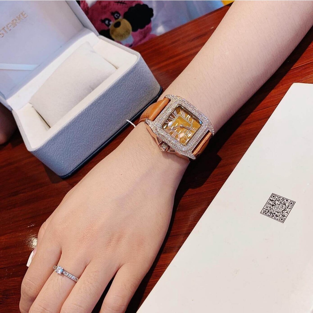 Đồng Hồ Nữ Davena 31269 Dáng Vuông Dây Da Nâu Chính Hãng