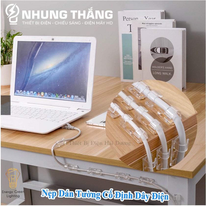 Nẹp Dán Tường Cố Định Dây Điện Chống Rối - Kẹp Giữ Dây Cáp Sạc - Kèm Tấm Dính